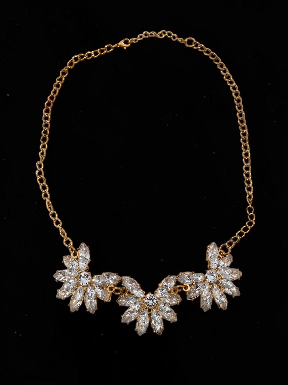 Gold Tone Crystal Marquise Floral Statement Necklace Wedding Bridal Prom